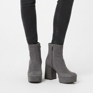 PRADA Grey Suede Platform Retro Block Chunky Heel Ankle Bootie Round Toe 38